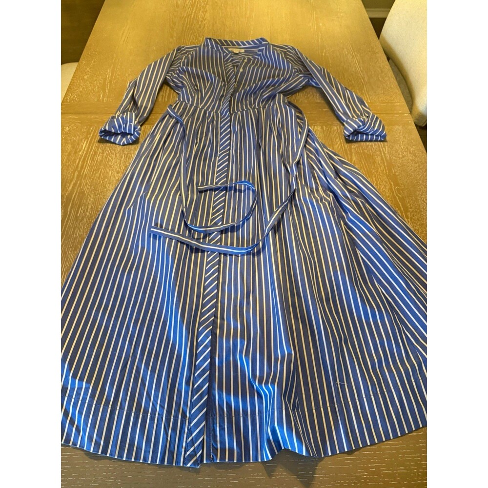 Free Assembly Blue/White Striped Dress Long Sleeve Collared Belted XS NWOT!